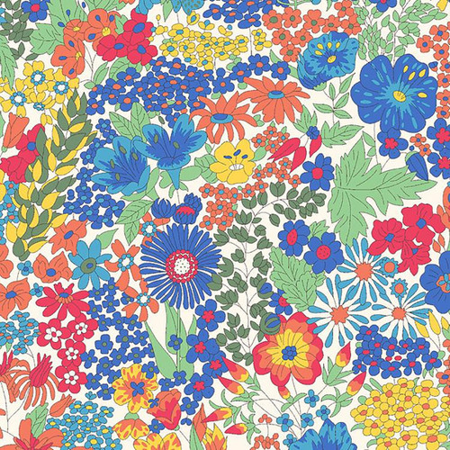 Liberty Fabrics Multi Bright Cream Blue Pink Tapestry Floral Tana
